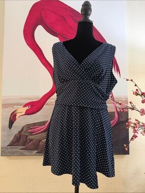 connected apparel Navy Polka Dot V-Neck Sleeveless Mini Dress